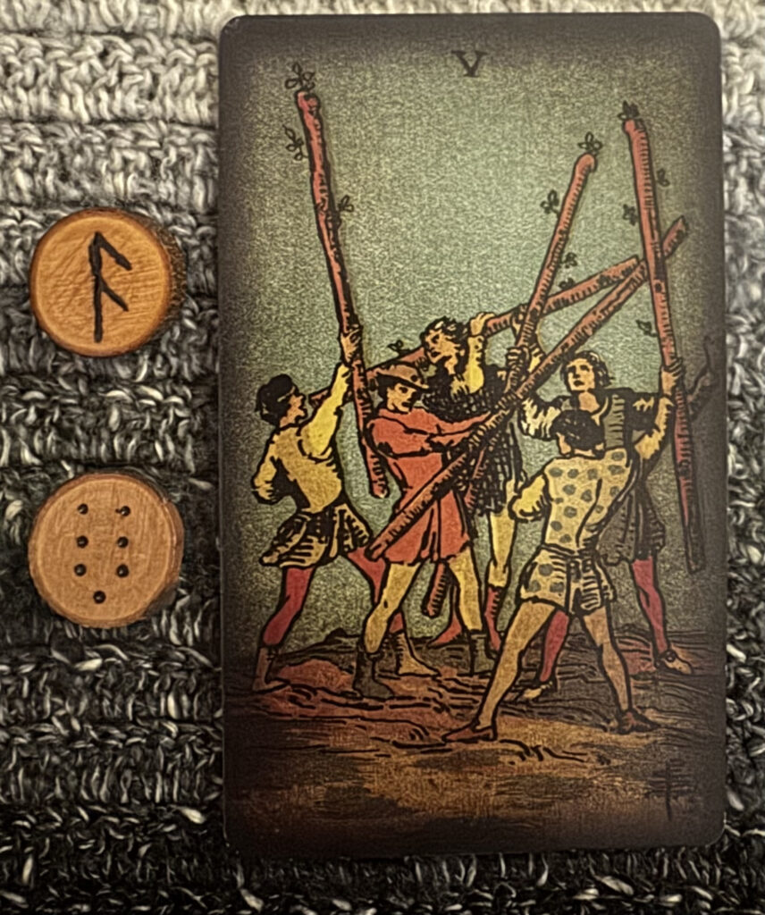 Runes: Ansuz, Tristitia Card, 5 of Wands