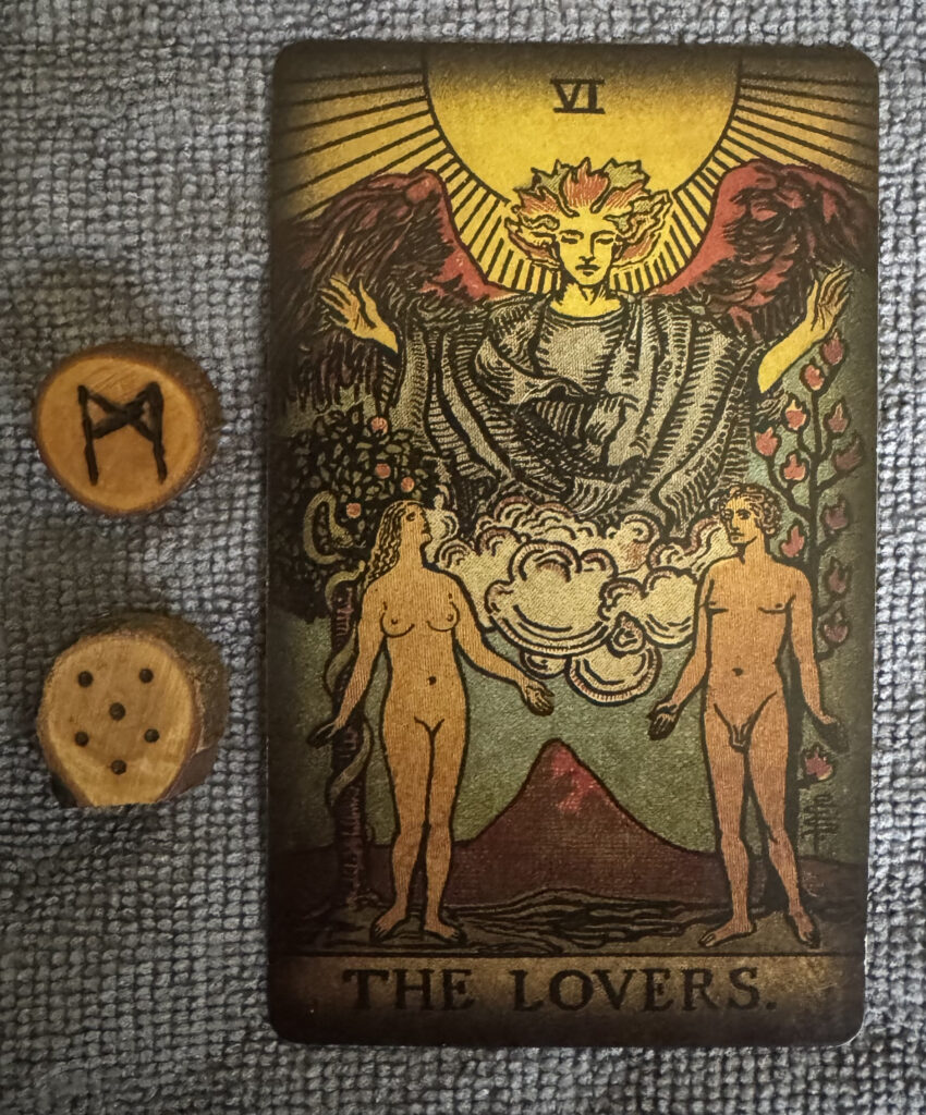 Runes: Mannaz, Acquisitio
Card: The Lovers