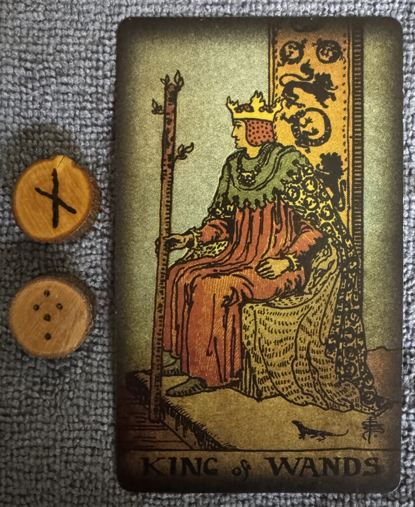 Runes: Nauthiz, Puella
Card: King of Wands