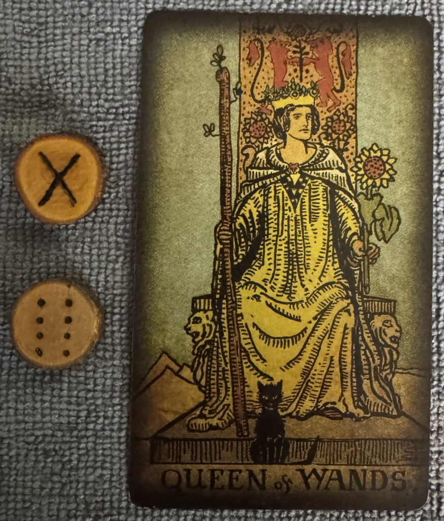 Runes: Gebo, Populus
Card: Queen of Wands