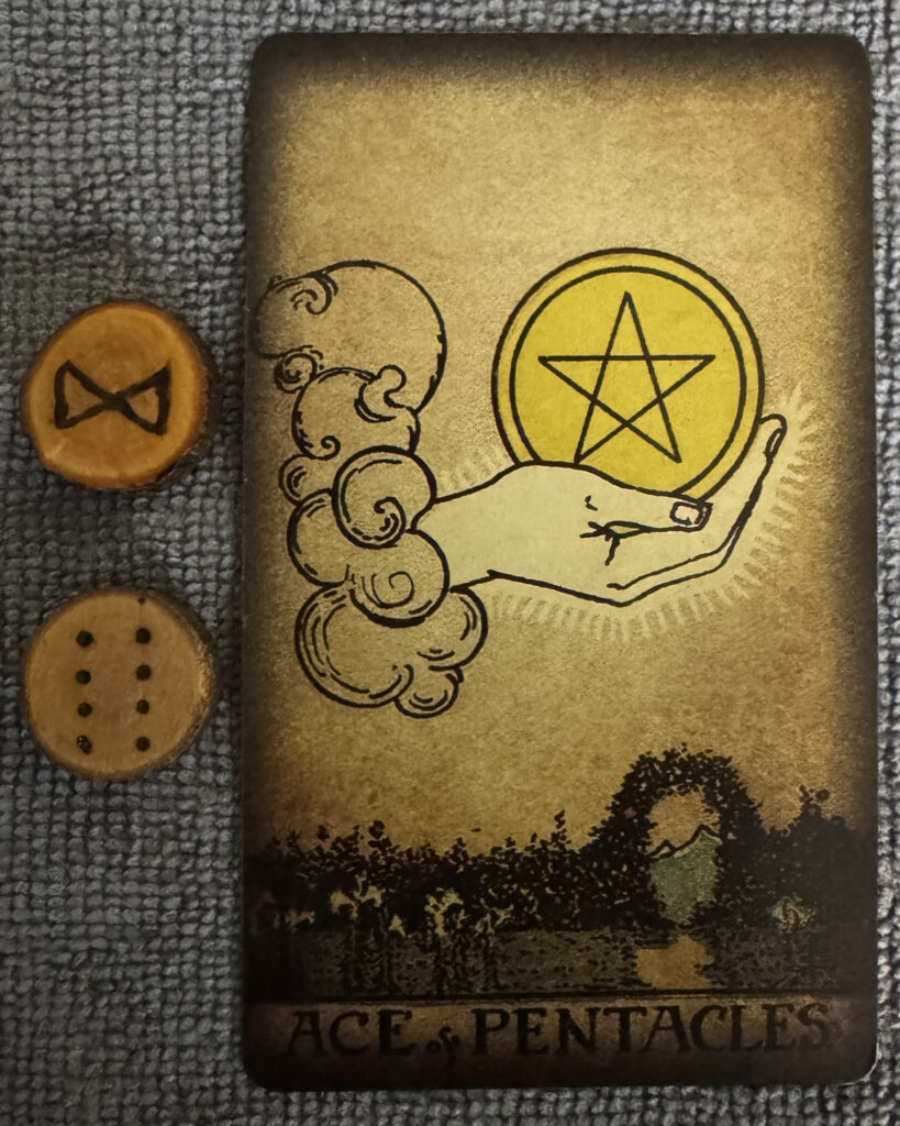 Runes: Dagaz, Populus Card: Ace of Pentacles