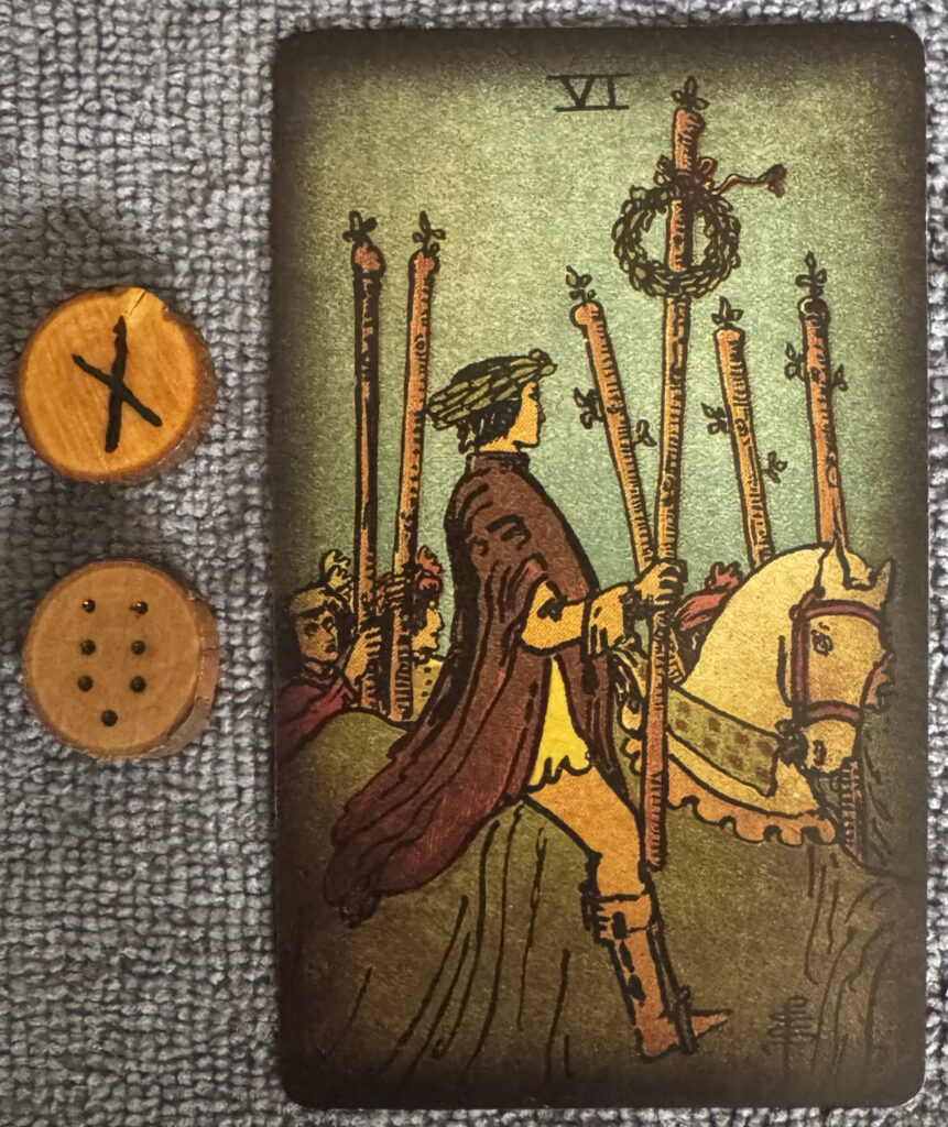Runes: Nauthiz, Tristitia
Card: 6 of Wands