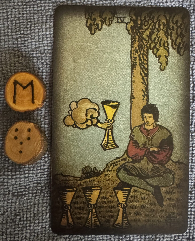 Runes: Ehwaz, Fortuna Major
Card: 4 of Cups