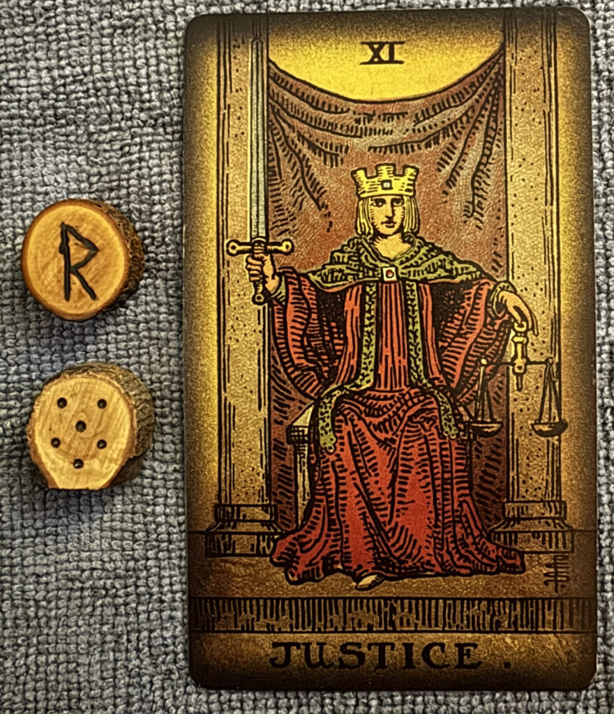 Runes: Raidho, Acquisitio
Card: Justice