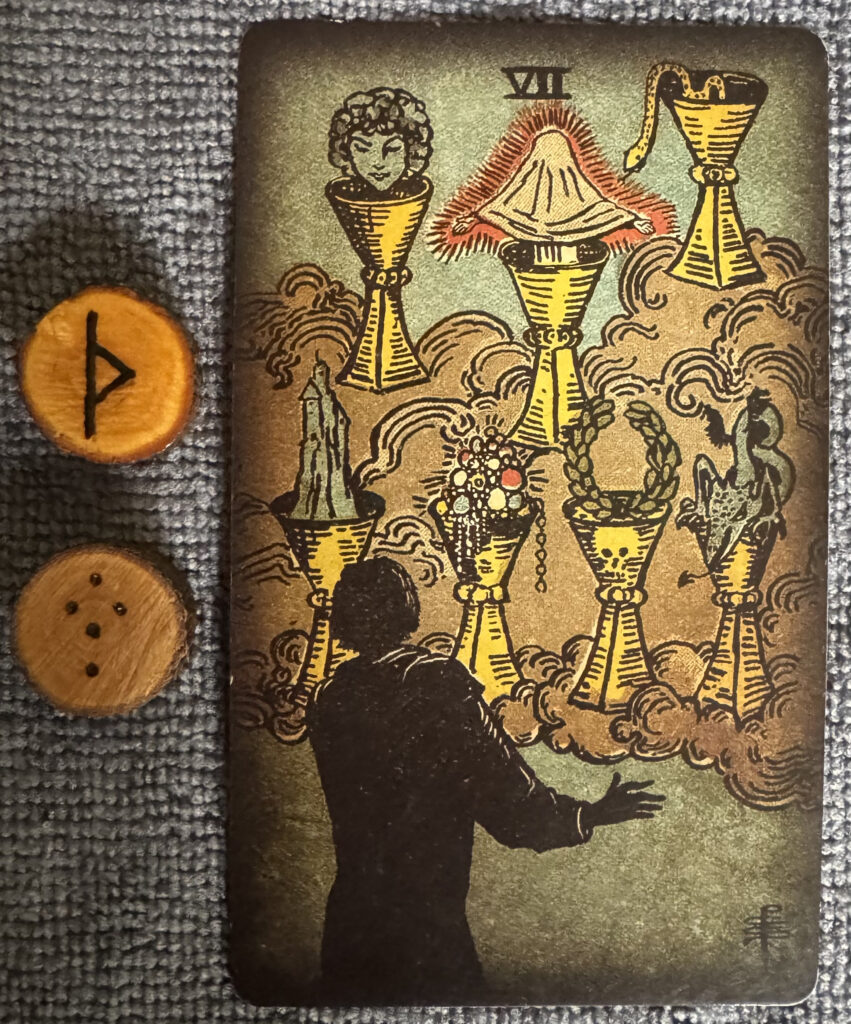 Runes: Thurisaz, Puella
Card: 7 of Cups