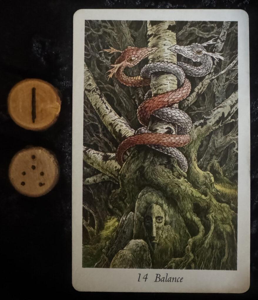 Runes: Isa, Fortuna Minor
Card: Balance (RW Temperance)